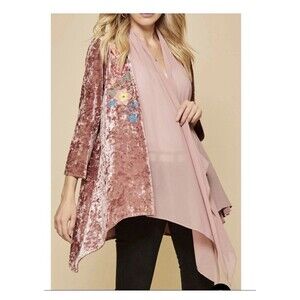 Andree Floral Embroidered Velvet Cardigan Pink Large bohemian victorian casual